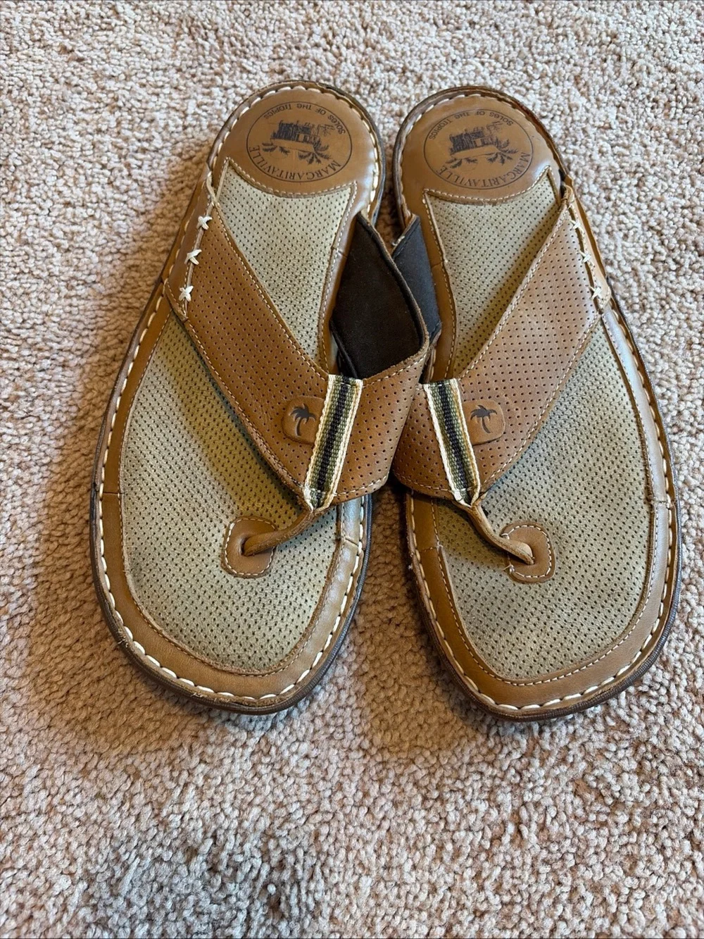 Margaritaville Men's Size 13 Brown Leather Slides Sandals Cushioned